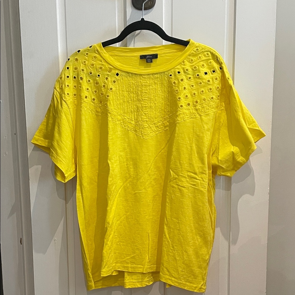 J. Crew Bright Yellow Eyelet Short Sleeve Tee